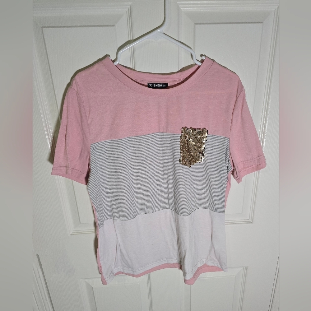 Shein Womens Glitter Sequin Pocket Tee XL